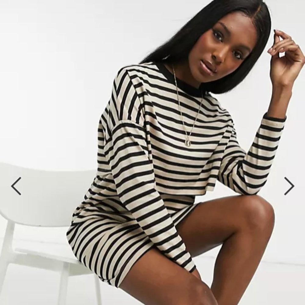ASOS Maternity Black and Tan Striped Long Sleeve Maternity Dress